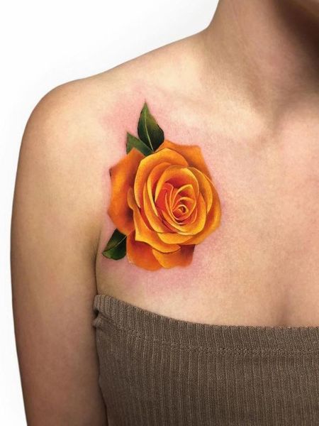 Collarbone Yellow Rose Tattoo