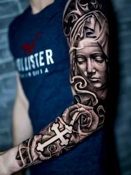 Cross Sleeve Tattoo