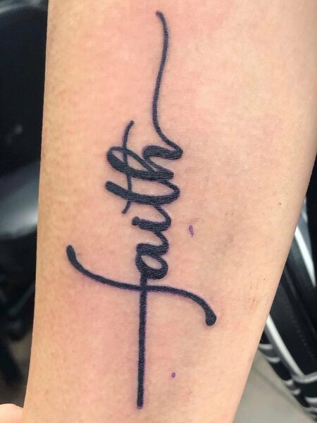 Cursive Faith Cross Tattoo