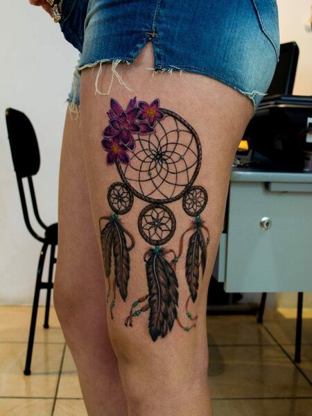 Dream Catcher Leg Tattoo