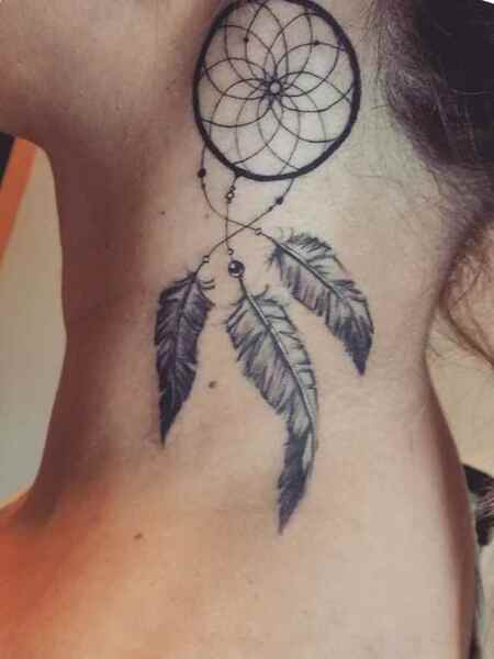 Dream Catcher Neck Tattoo