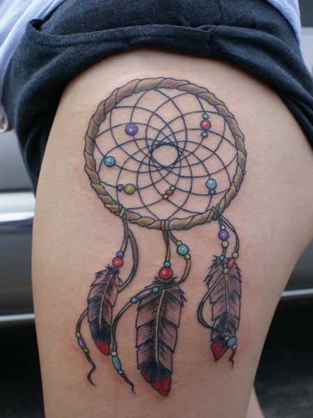 Dream Catcher Thigh Tattoo