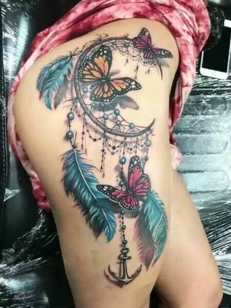 Dream Catcher and Butterfly Tattoo