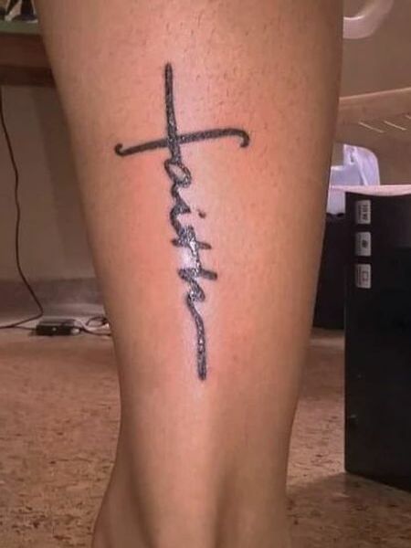 Faith Cross Tattoo On Leg