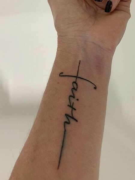 Faith Cross Tattoo On Wrist