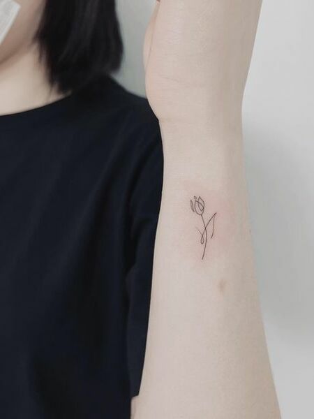 Fine Line Tulip Tattoo