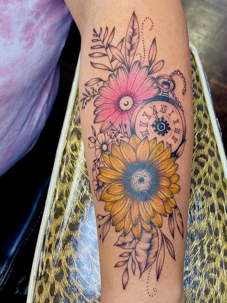 Flower And Clock Tattoo