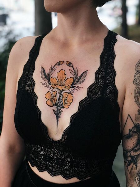 40 Impressive Chest Tattoos For Women In 2023 Tattoo Pro   Flower Chest Tattoo 