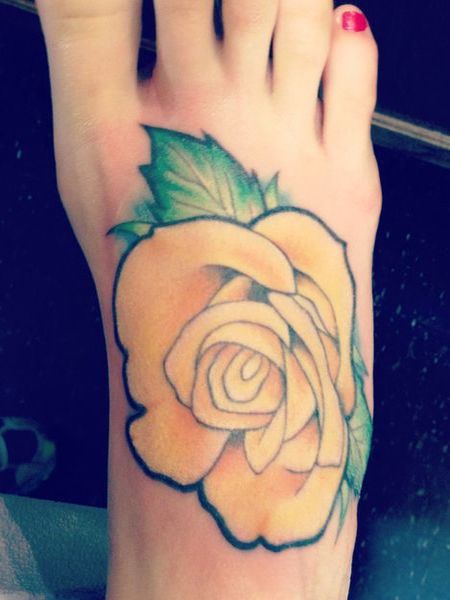 Foot Yellow Rose Tattoo