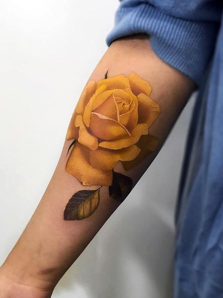 Forearm Yellow Rose Tattoo