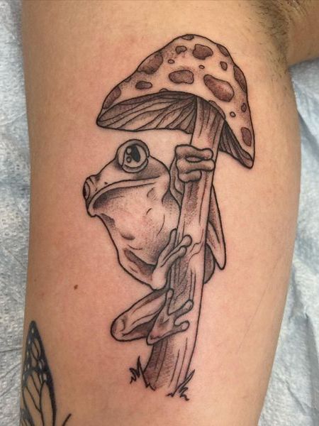 Frog And Mushroom Tattoo