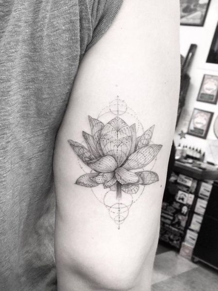 Geometric Lotus Flower Tattoo