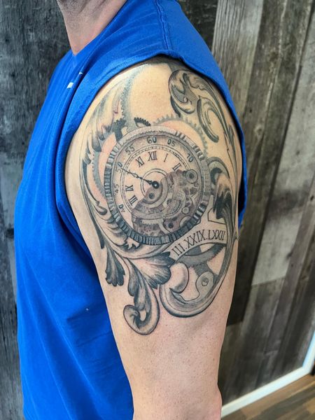 Half Sleeve Clock Tattoo