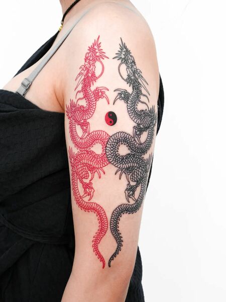 Half Sleeve Red Tattoo