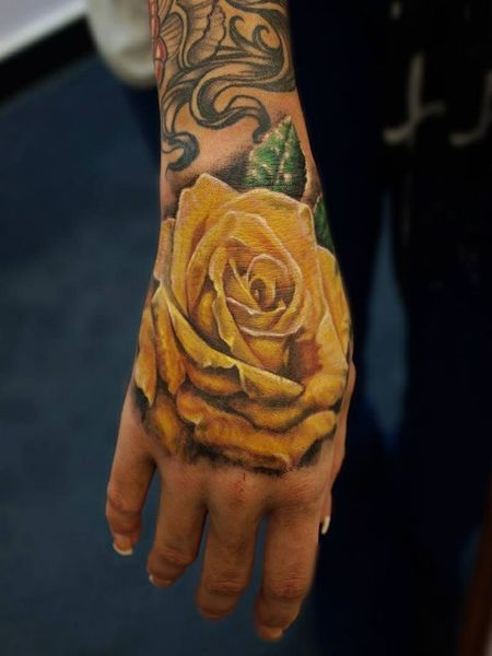 Hand Yellow Rose Tattoo