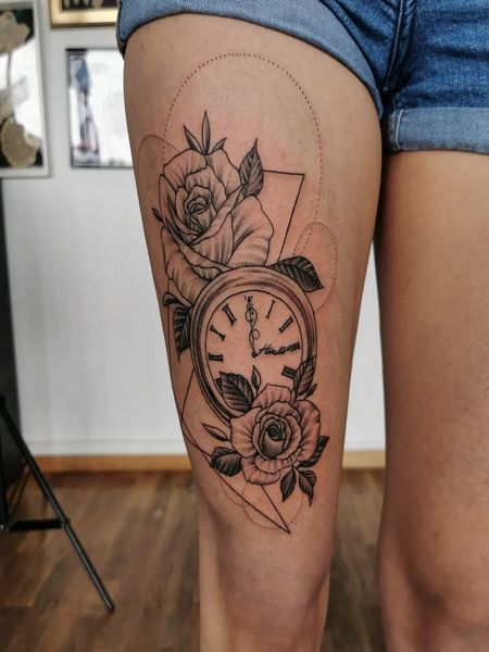 Leg Clock Tattoo