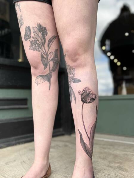 Leg Tulip Tattoo