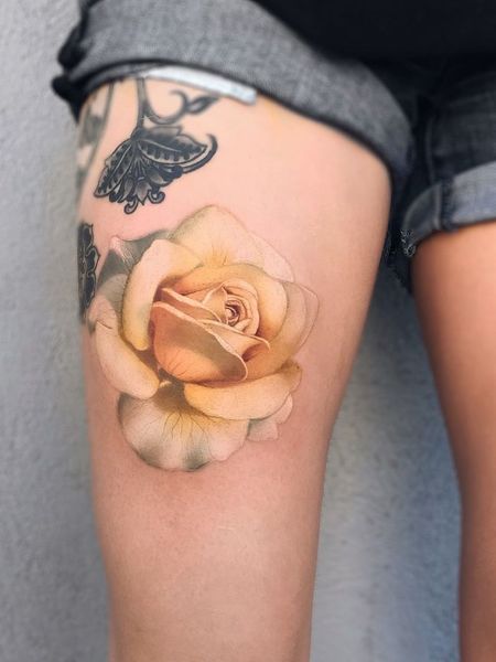 Leg Yellow Rose Tattoo