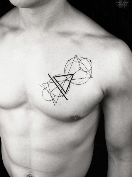 Line Art Chest Tattoos