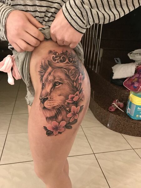 Lion Thigh Tattoo