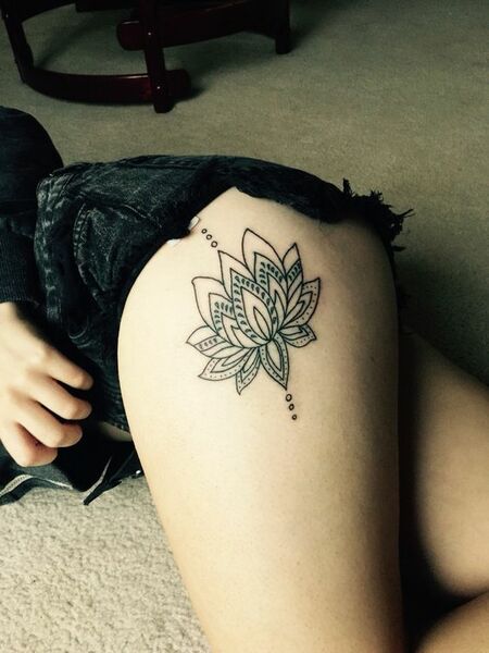 Lotus Thigh Tattoo