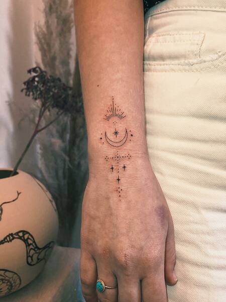 Moon Stick And Poke Tattoo