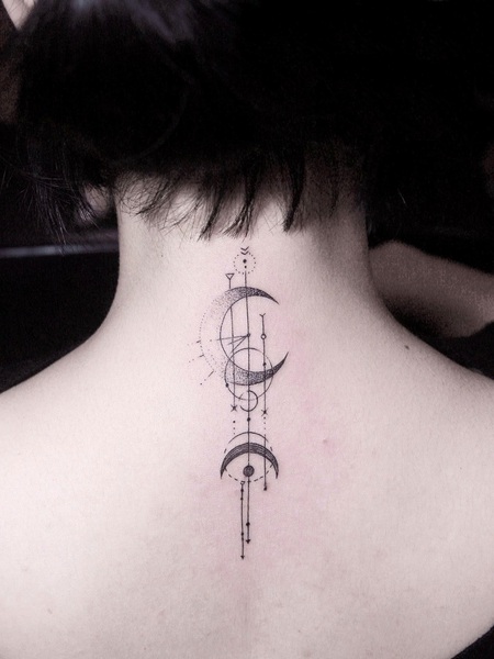 Neck Moon Tattoo