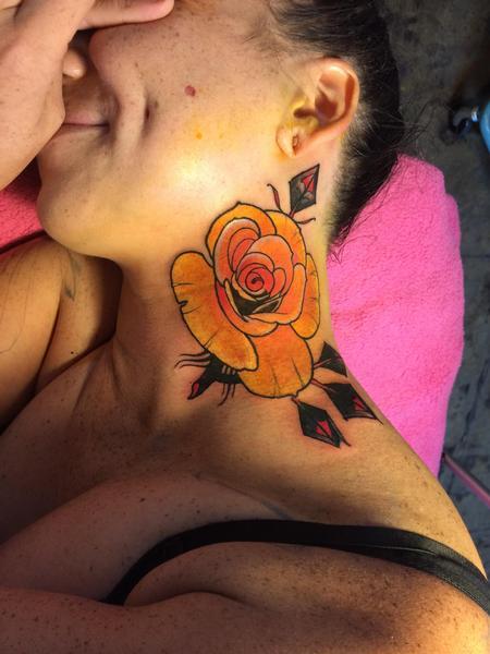 Neck Yellow Rose Tattoo