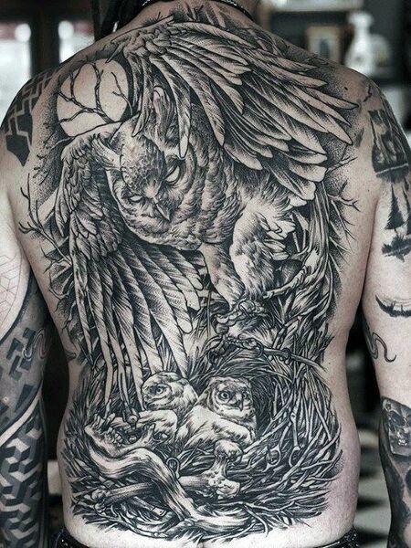 Owl Back Tattoo