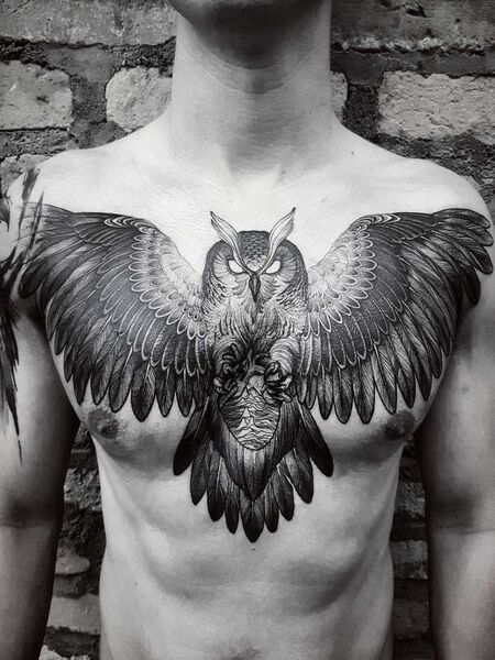 Owl Chest Tattoo 1
