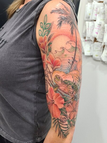 Palm Tree Half Sleeve Tattoo