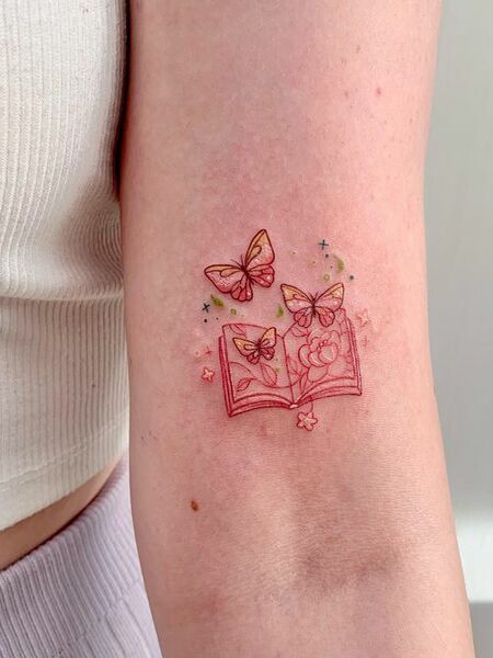 Red Butterfly And Book Tattoo