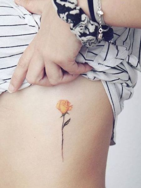 Rib Yellow Rose Tattoo