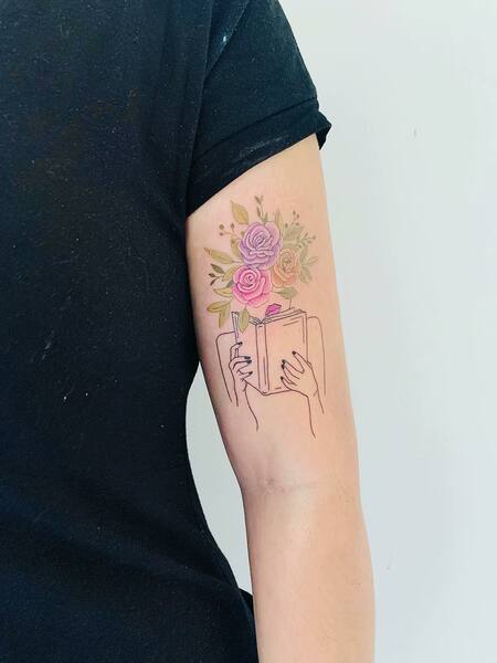 Rose And Book Tattoo
