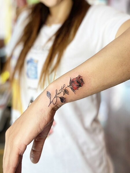 Rose And Faith Cross Tattoo