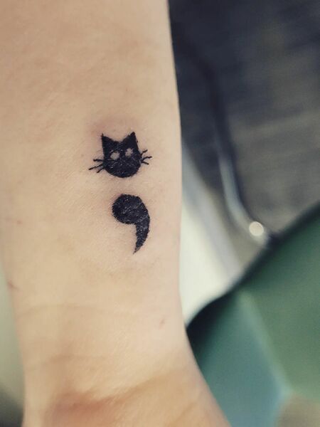 Semicolon Cat Tattoo