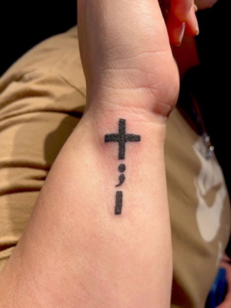 Semicolon Cross Tattoo