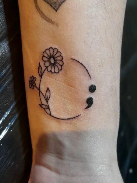 Semicolon Daisy Tattoo