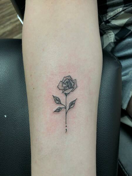 Semicolon Rose Tattoo