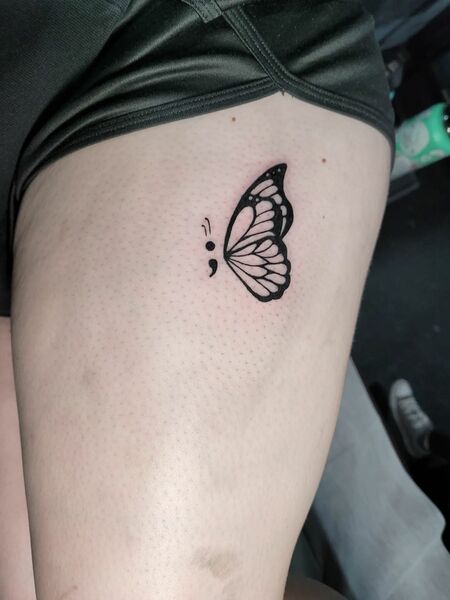 Semicolon Thigh Tattoo