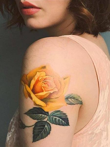 Shoulder Yellow Rose Tattoo