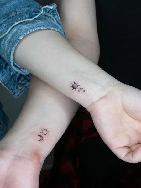 Sibling Sun And Moon Tattoos