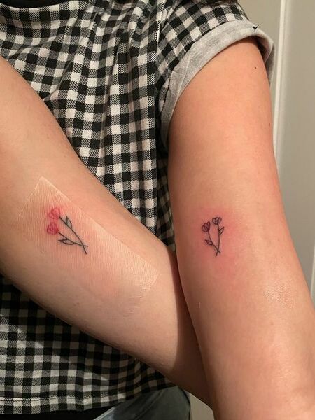 Sibling Tiny Flower Tattoos