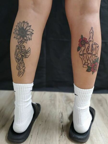 Skeleton Hand Tattoo on Calf