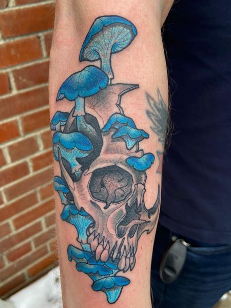 Skull And Mushroom Tattoo
