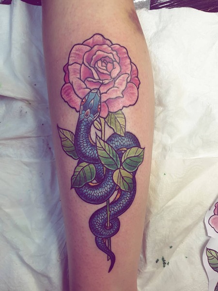 Snake And Rose Tattoo