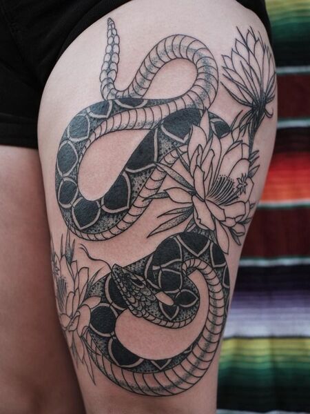 Snake Thigh Tattoo