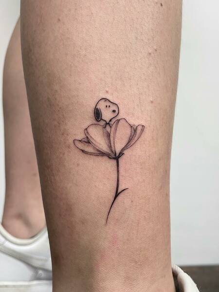 Snoopy And Flower Tattoo
