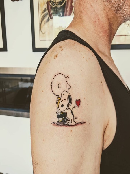 Snoopy Tattoo On Shoulder