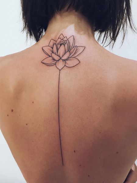 Spine Lotus Flower Tattoo